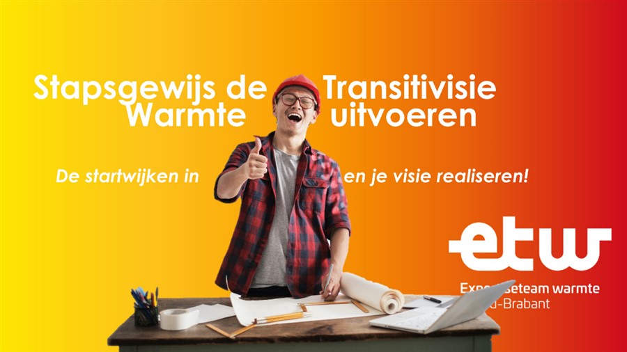 Logo ETW met tekst stapsgewijs de transitivisie warmte uitvoeren de startwijken in en je visie realiseren